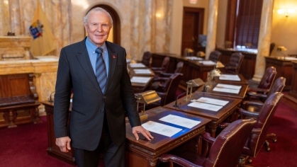 Senator Raymond Lesniak in the New Jersey State Senate chambers. Photo by John O’Boyle.