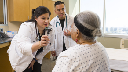 Nurse practitioner students perfect their health assessment skills at Rutgers School of Nursing's Newark campus.