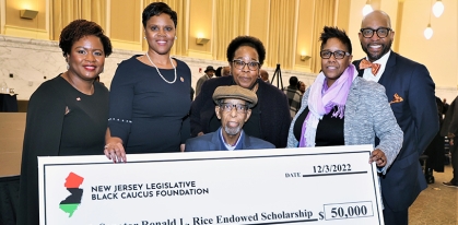 From left: Judith P Fenelus, Assemblywoman Shavonda Sumter, Senator Rice, Denise Cook, Yuki Rice, and Ronald Rice, Jr.